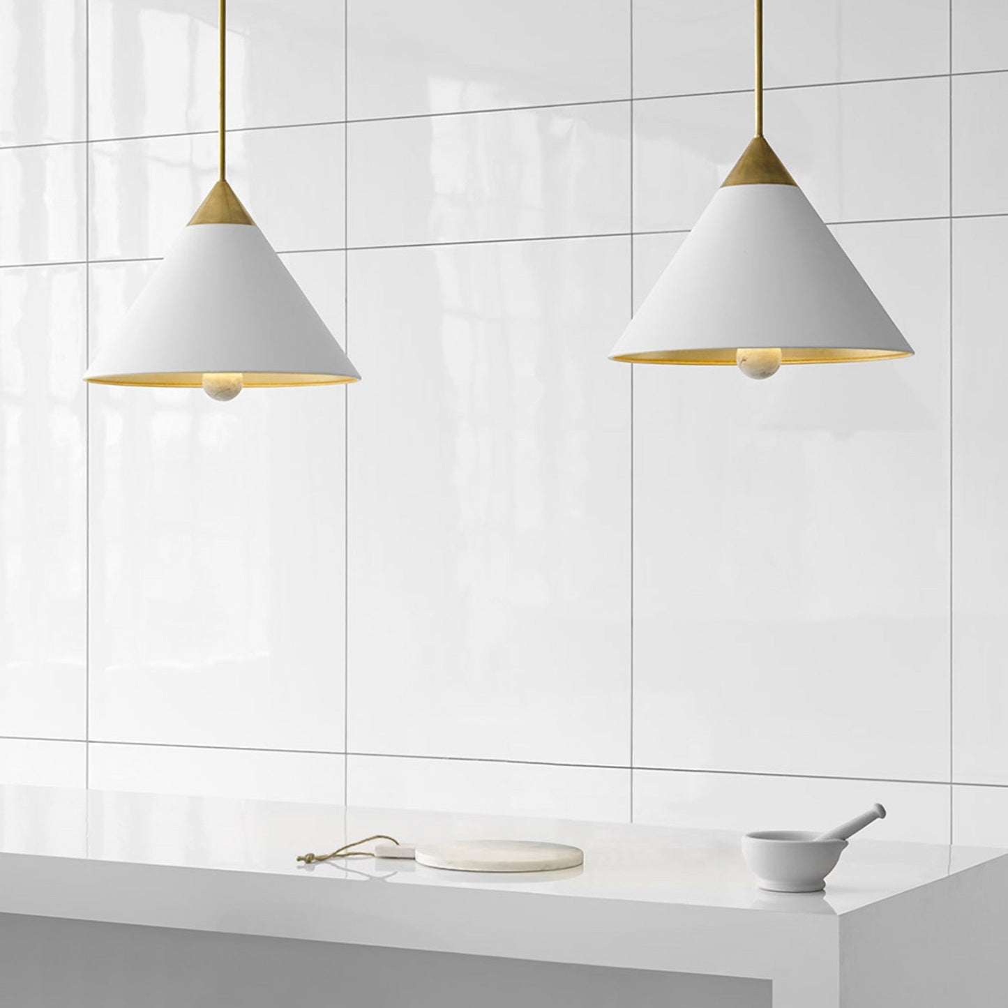 Kelly Wearstler Cleo Small Ceramic Pendant Light - White and Brass Pendant Light Bloomingdales Lighting   