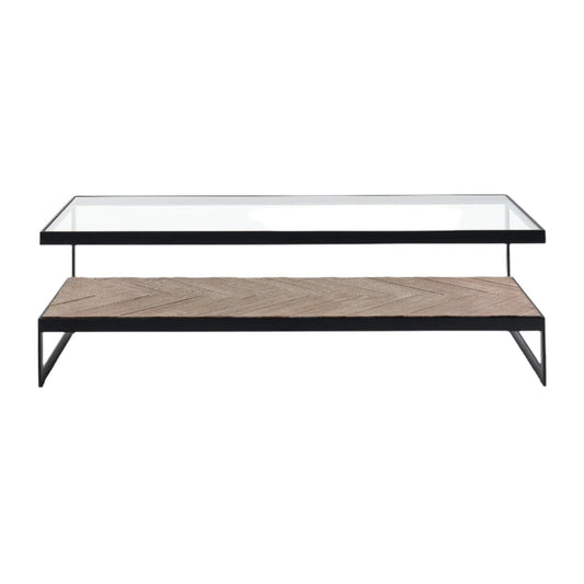 Lenny Rectangle Glass & Timber Coffee Table - Black Coffee Table M+Co Living Black