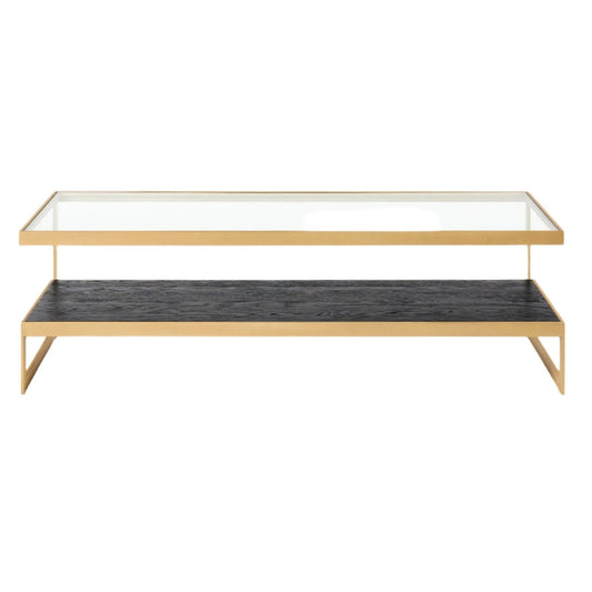 Lenny Rectangle Glass & Timber Coffee Table - Black & Gold Coffee Table M+Co Living Gold