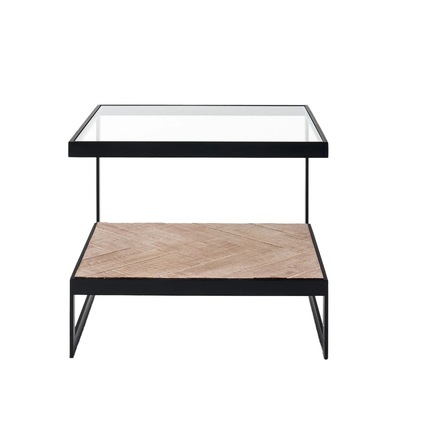 Lenny Square Glass Side Table - Black & Gold Side Table M+Co Living Natural Oak