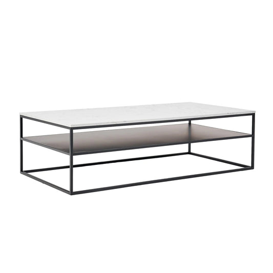 Lexicon Rectangle White Marble Coffee Table - White & Black Coffee Table M+Co Living Marble