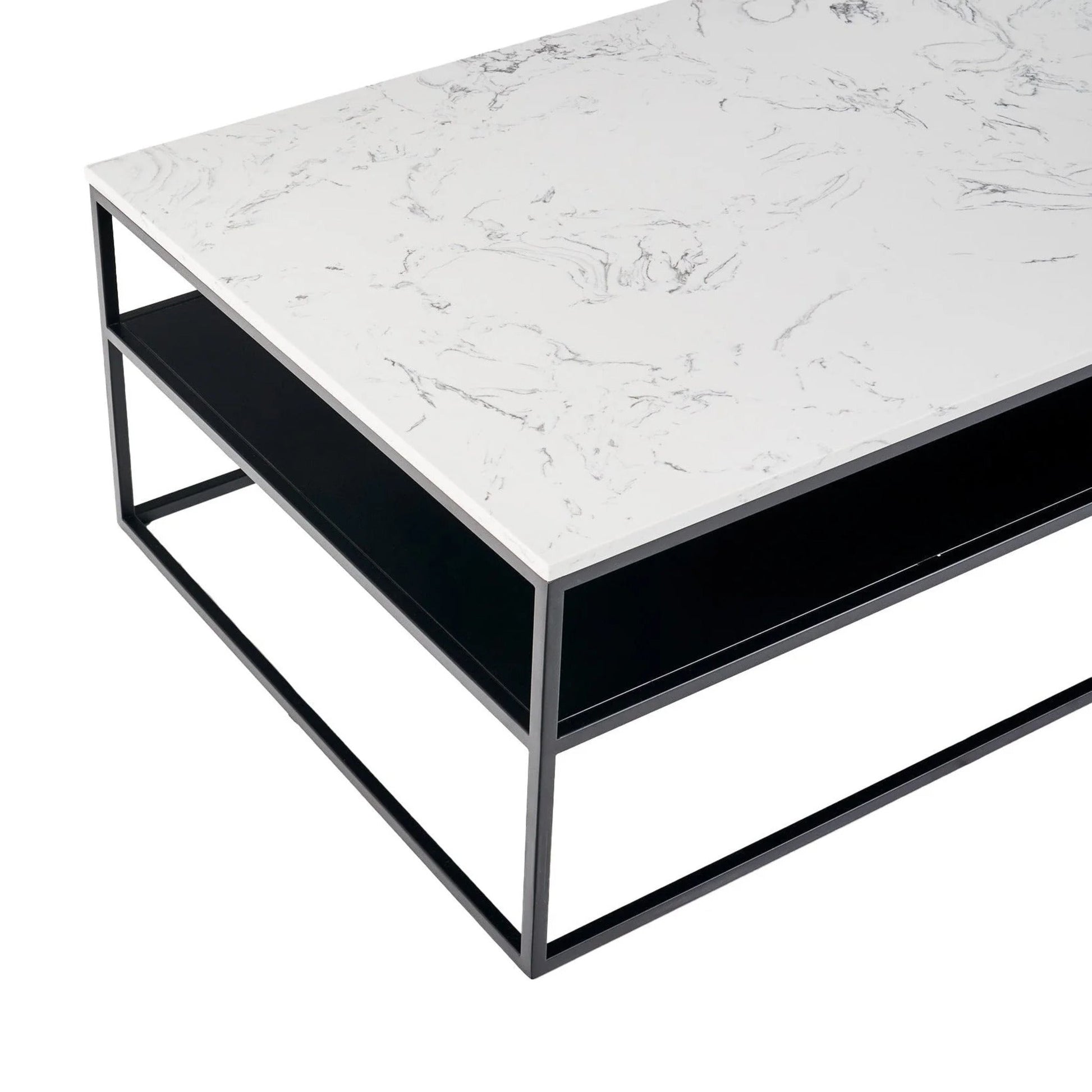 Lexicon Rectangle White Marble Coffee Table - White & Black Coffee Table M+Co Living