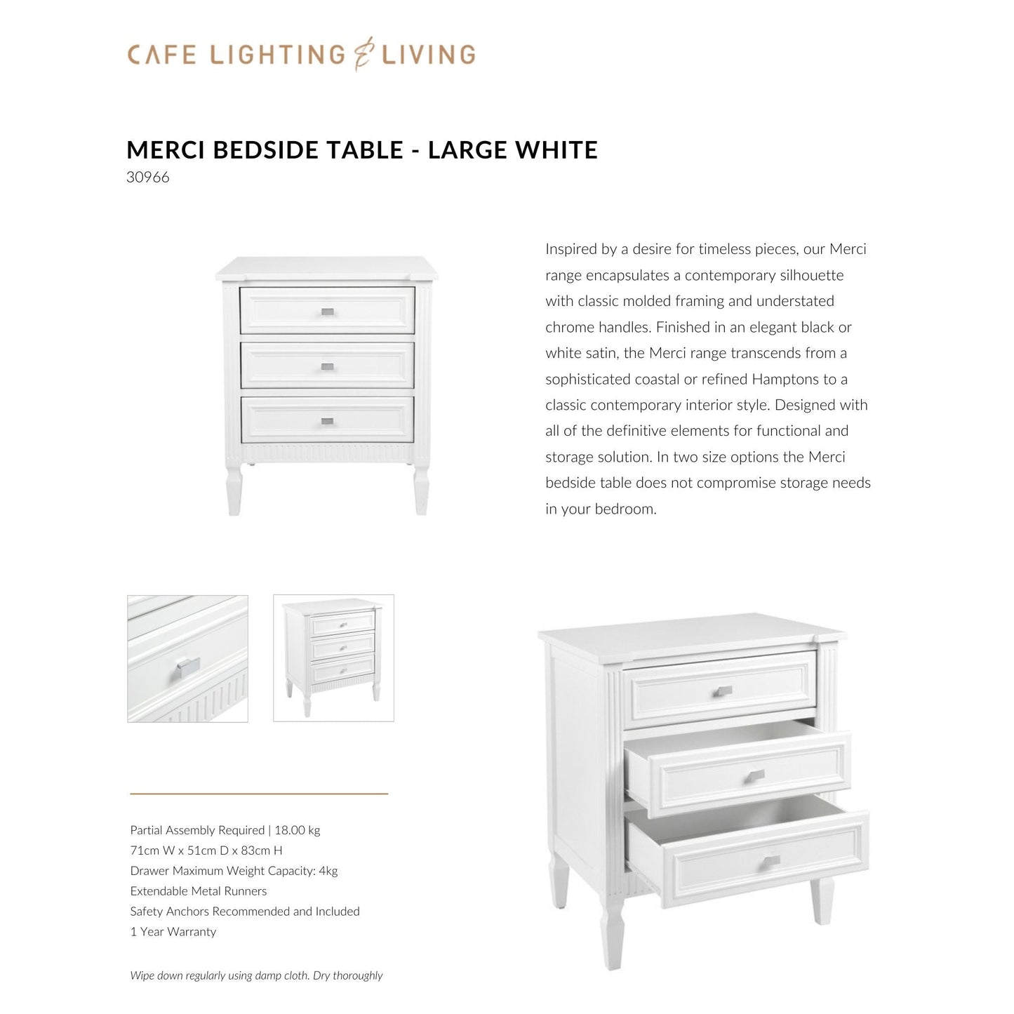 Logan Open Two Drawer Bedside Table - White Bedside Table Cafe Lighting & Living   