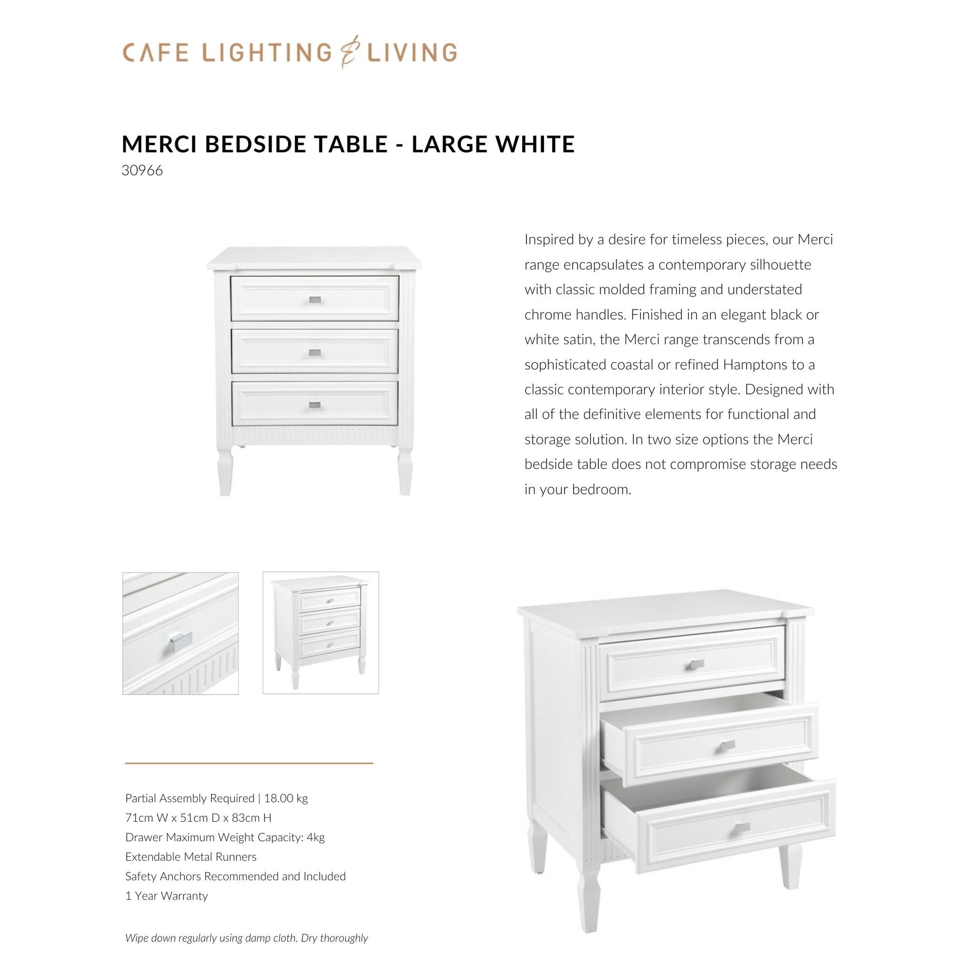 Logan Open Two Drawer Bedside Table - White Bedside Table Cafe Lighting & Living   