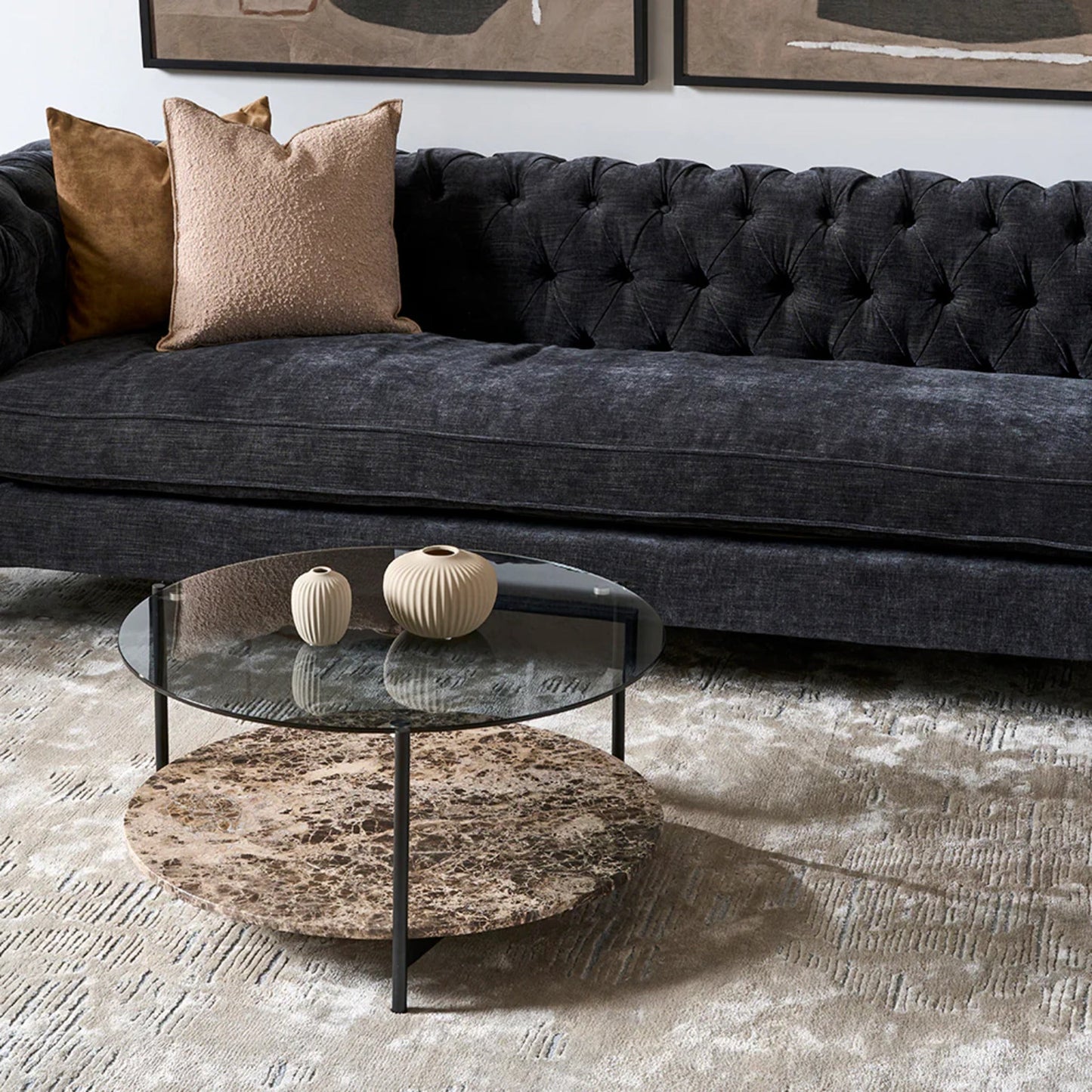 Maddox Round Marble Glass Coffee Table - Brown Moka Coffee Table M+Co Living