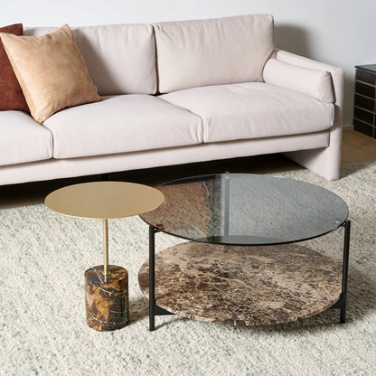 Maddox Round Marble Glass Coffee Table - Brown Moka Coffee Table M+Co Living