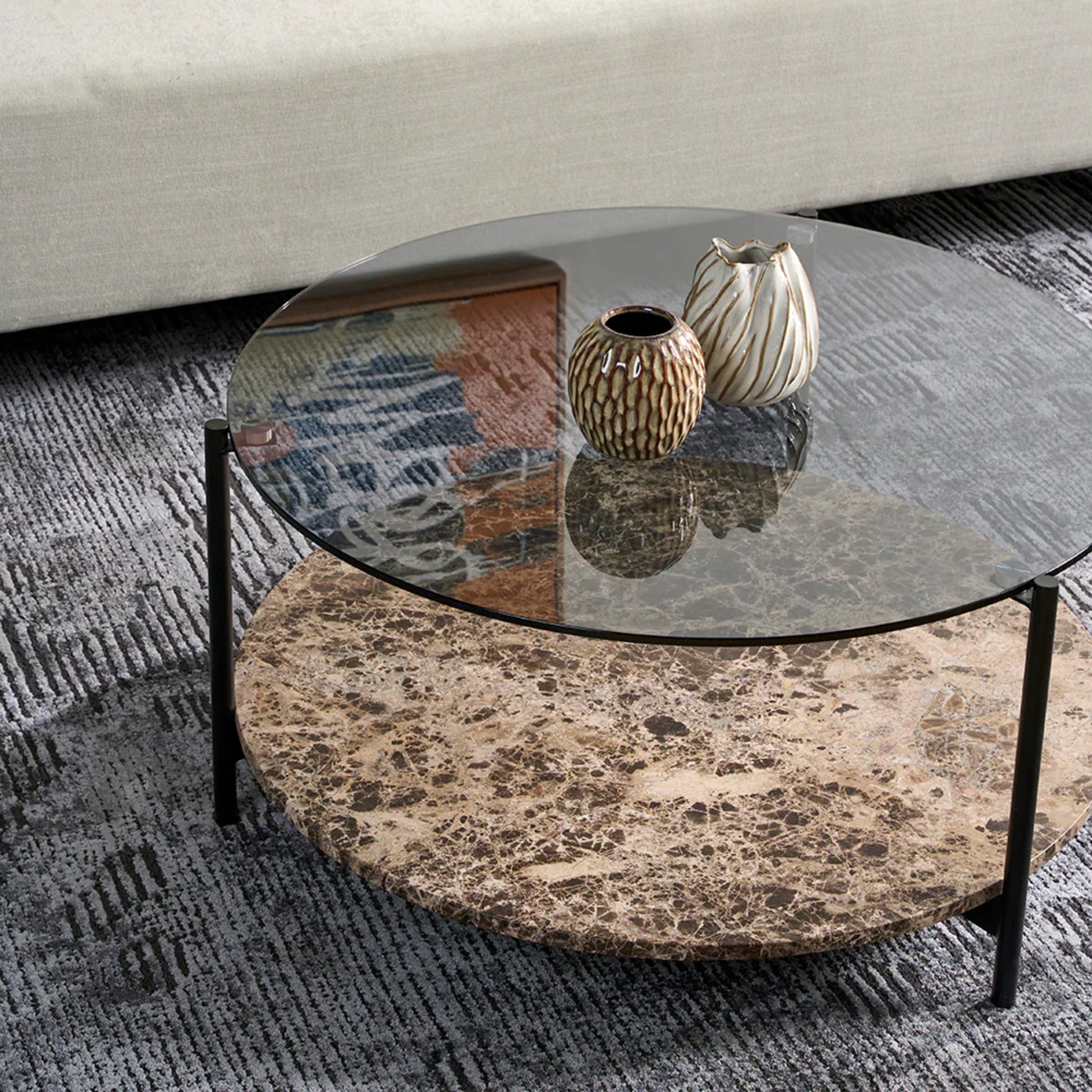 Maddox Round Marble Glass Coffee Table - Brown Moka Coffee Table M+Co Living