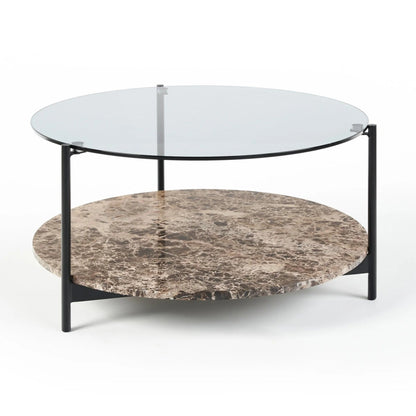 Maddox Round Marble Glass Coffee Table - Brown Moka Coffee Table M+Co Living Brown Marble