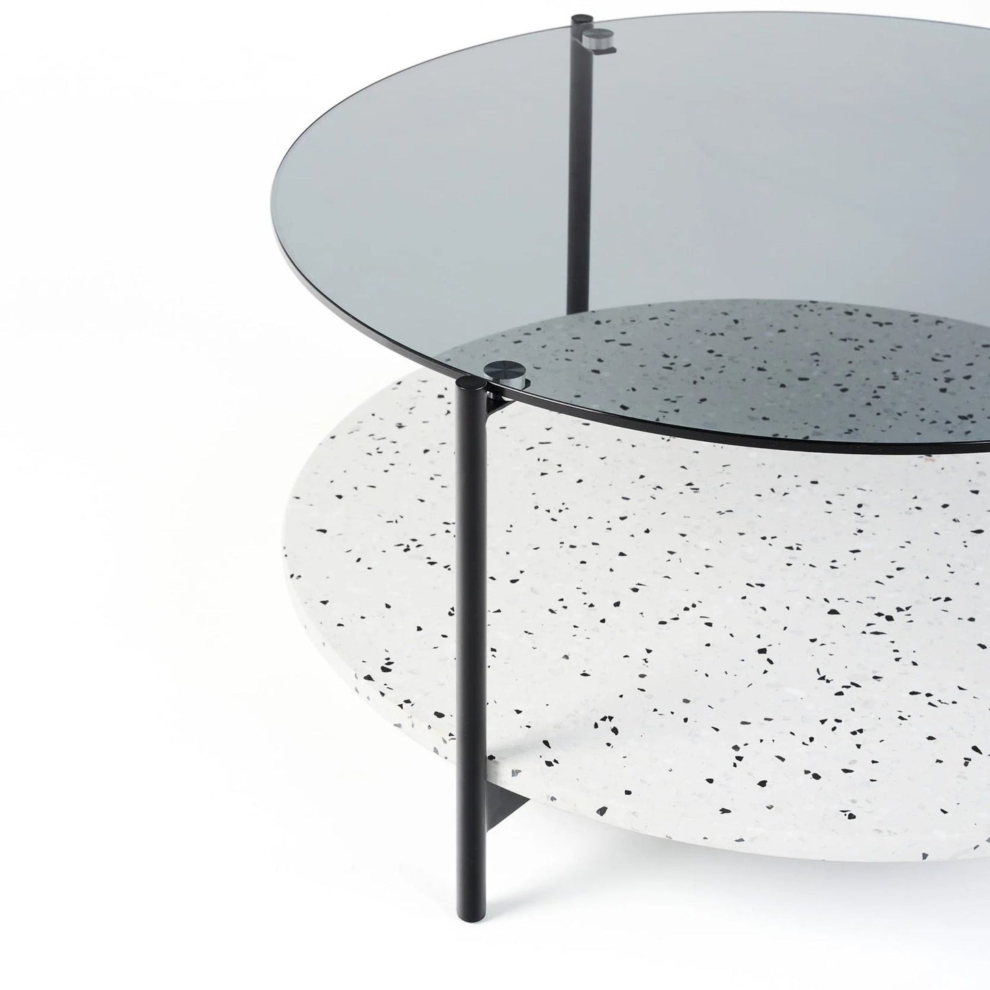 Maddox Round Terrazzo Glass Coffee Table - Black & White Coffee Table M+Co Living