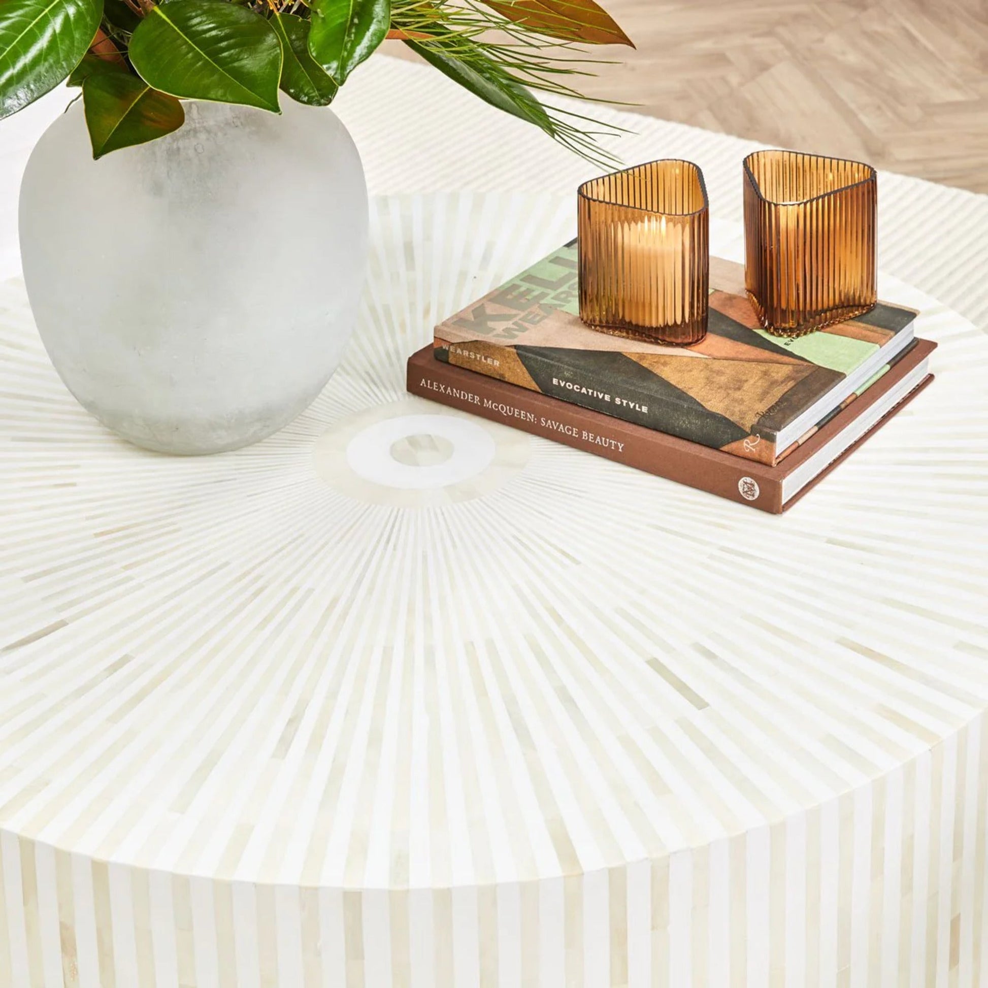 Makayla Natural Coffee Table - White & Gold Coffee Table Cafe Lighting & Living   