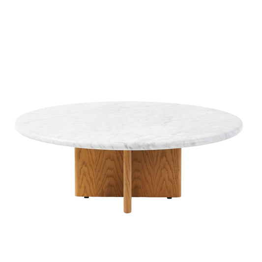 Maybelle Round Carrara Marble Coffee Table - White & Oak Coffee Table M+Co Living Marble