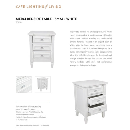 Merci Small Three Drawer Bedside Table - White Bedside Table Cafe Lighting & Living   