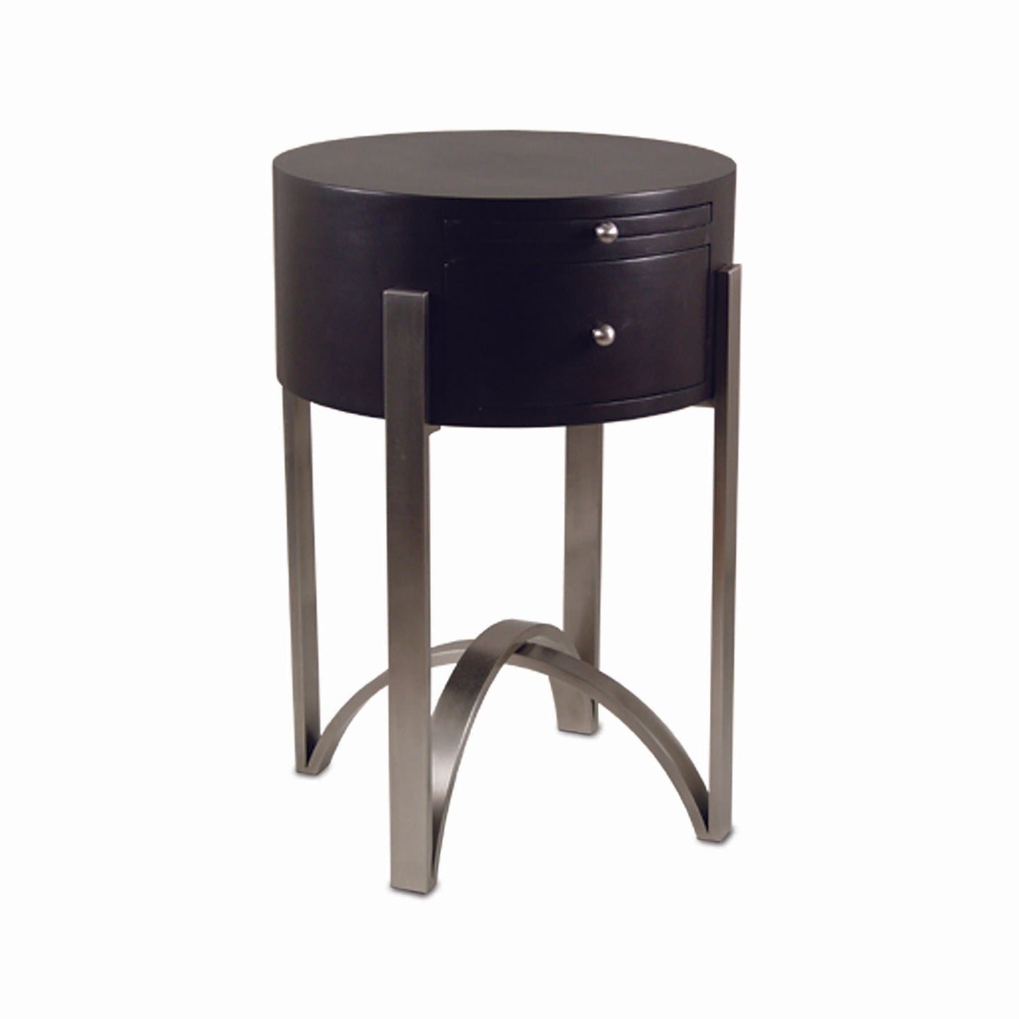 Midge Circular Bedside Table - Rubberwood and Bronze Bedside Table Bloomingdales Wengi  