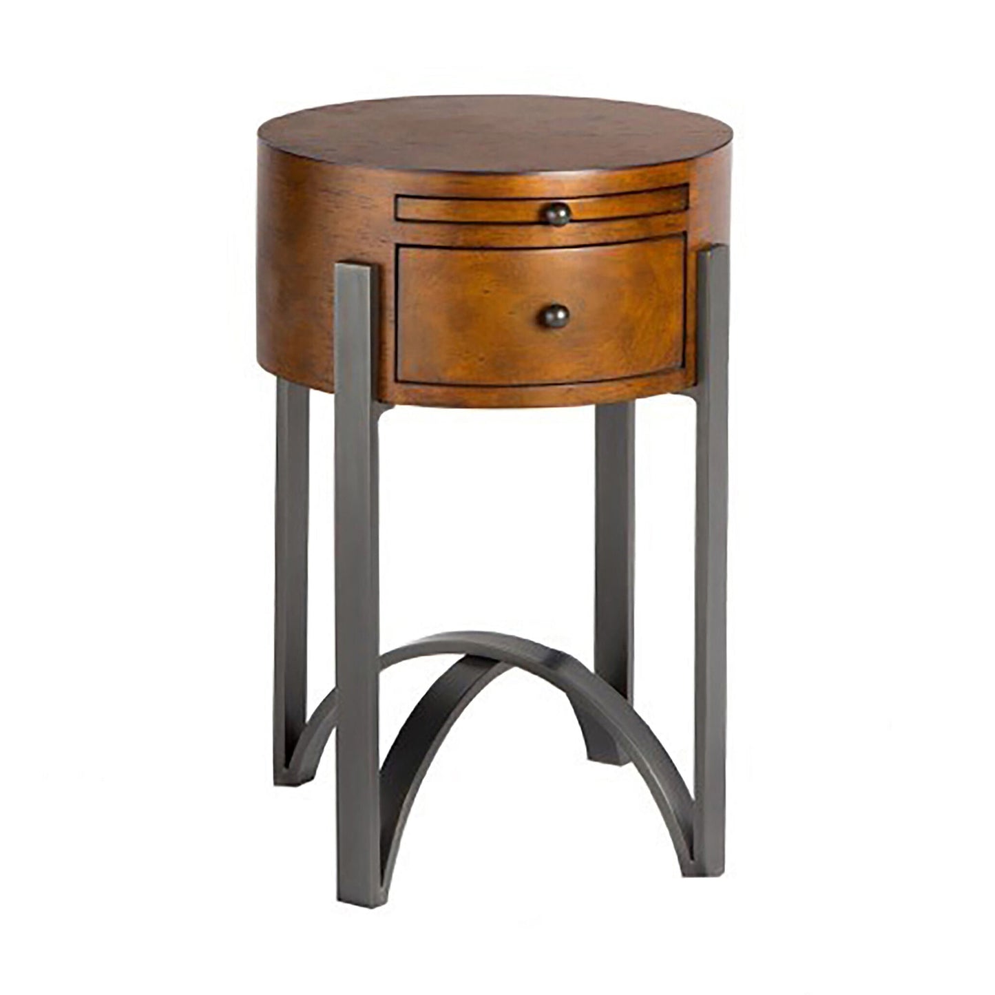 Midge Circular Bedside Table - Rubberwood and Bronze Bedside Table Bloomingdales Rubberwood  