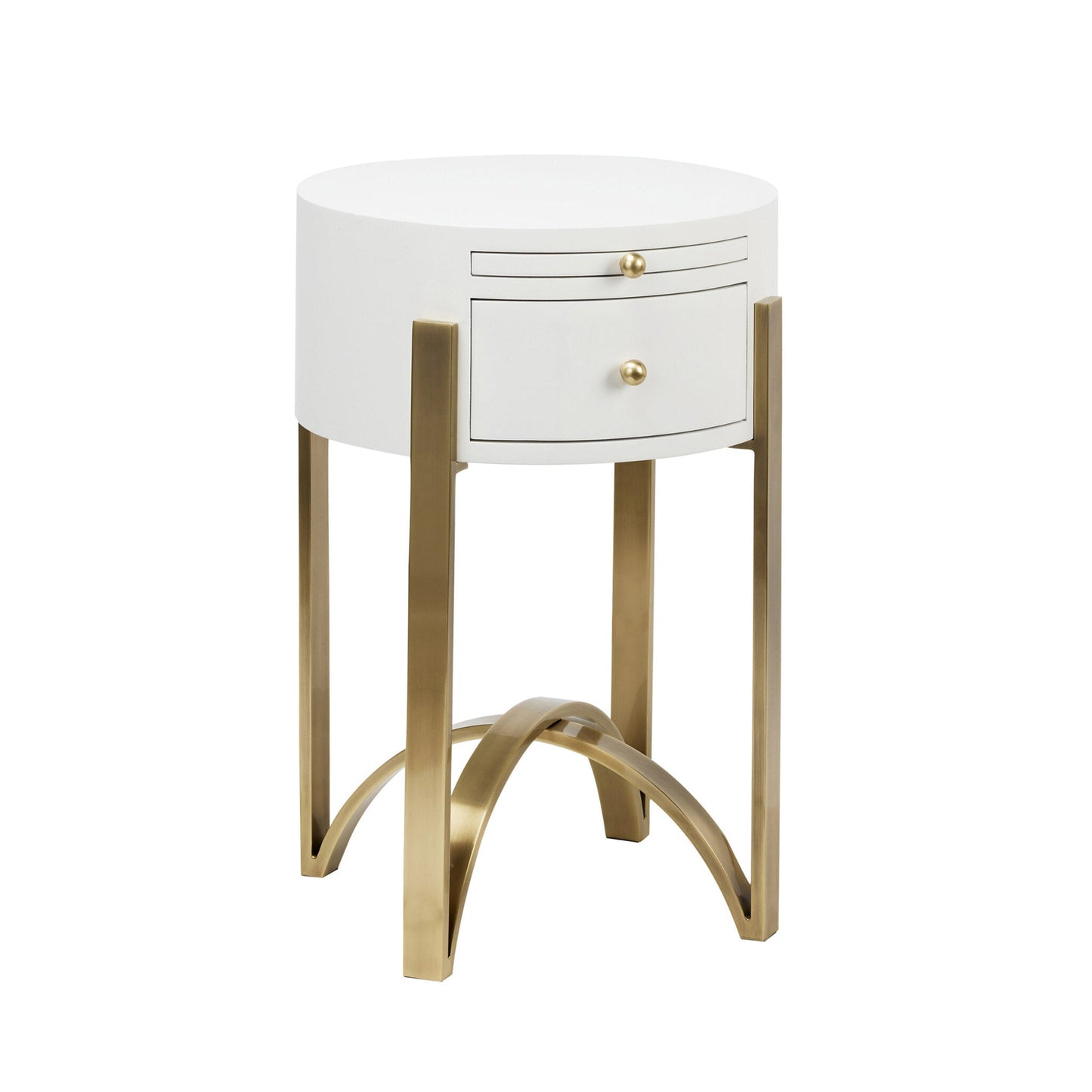 Midge Circular Bedside Table - Rubberwood and Bronze Bedside Table Bloomingdales White  