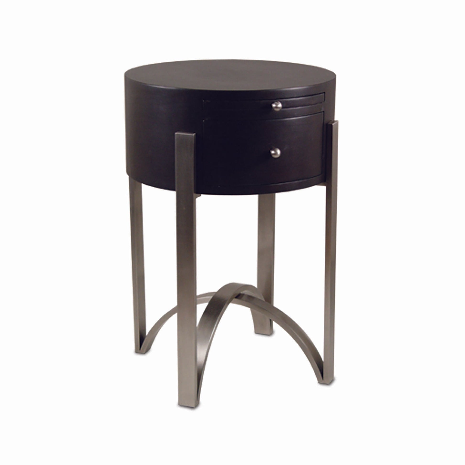 Midge Circular Bedside Table - Wengi and Brushed Nickel Bedside Table Bloomingdales Wengi  