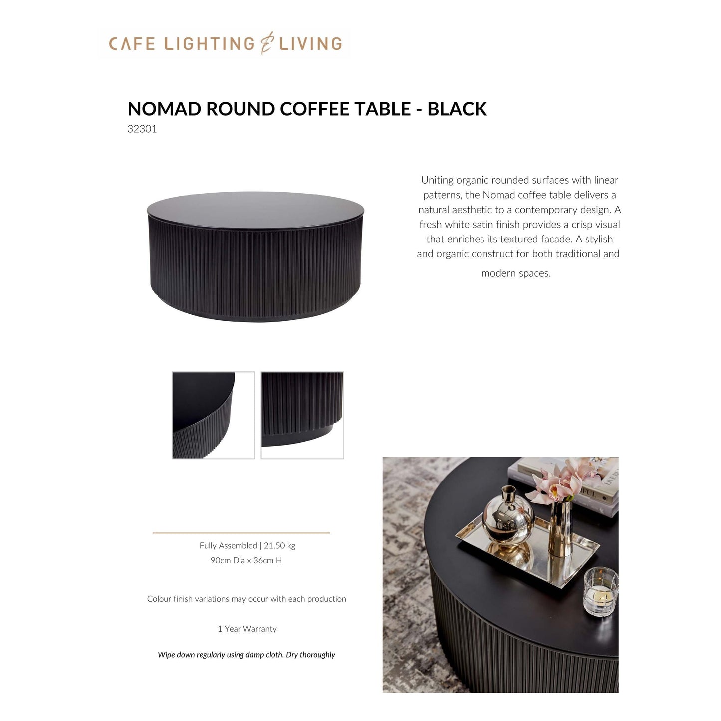 Nomad Round Coffee Table - Black Coffee Table Cafe Lighting & Living   