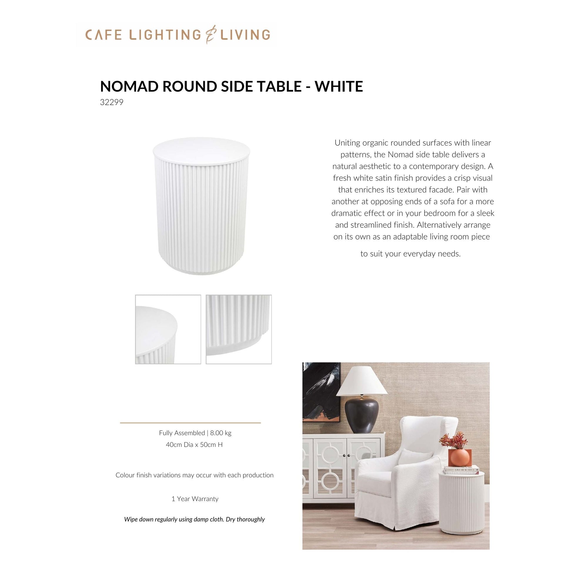 Nomad Round Side Table - White Side Table Cafe Lighting & Living   