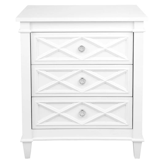 Plantation Large Three Drawer Bedside Table - White Bedside Table Cafe Lighting & Living Large  