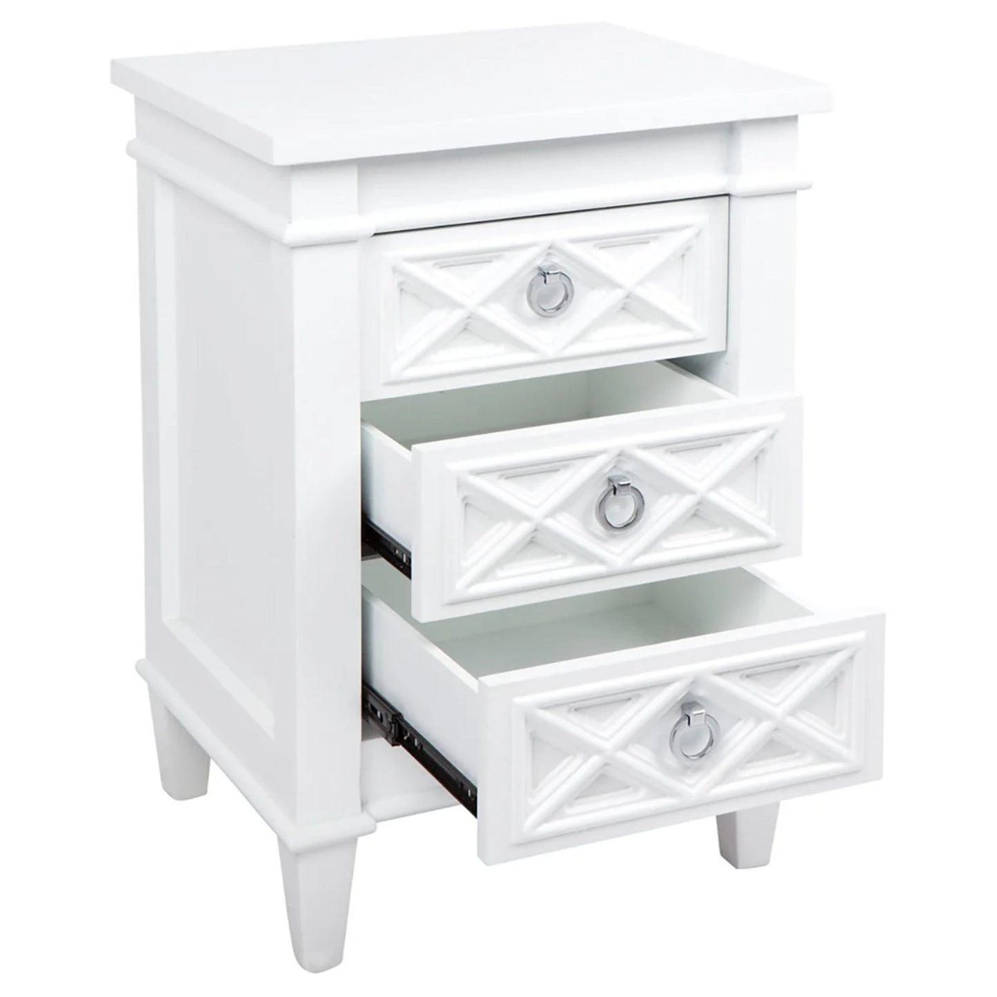 Plantation Small Three Drawer Bedside Table - White Bedside Table Cafe Lighting & Living   