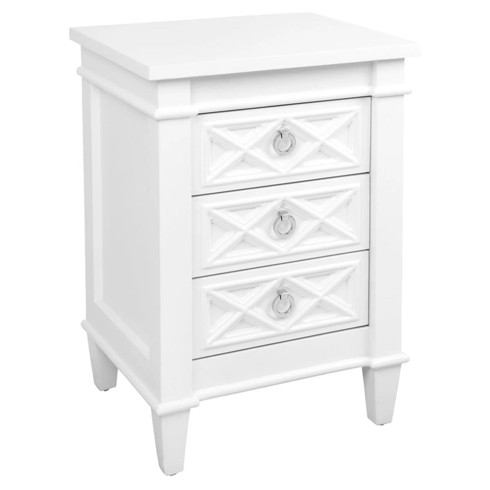 Plantation Small Three Drawer Bedside Table - White Bedside Table Cafe Lighting & Living   