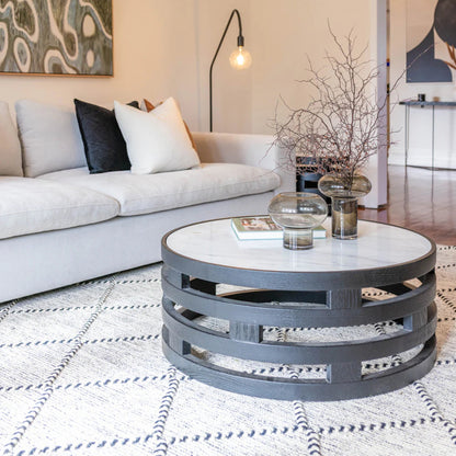 Polix Round White Marble Coffee Table - Black Coffee Table M+Co Living