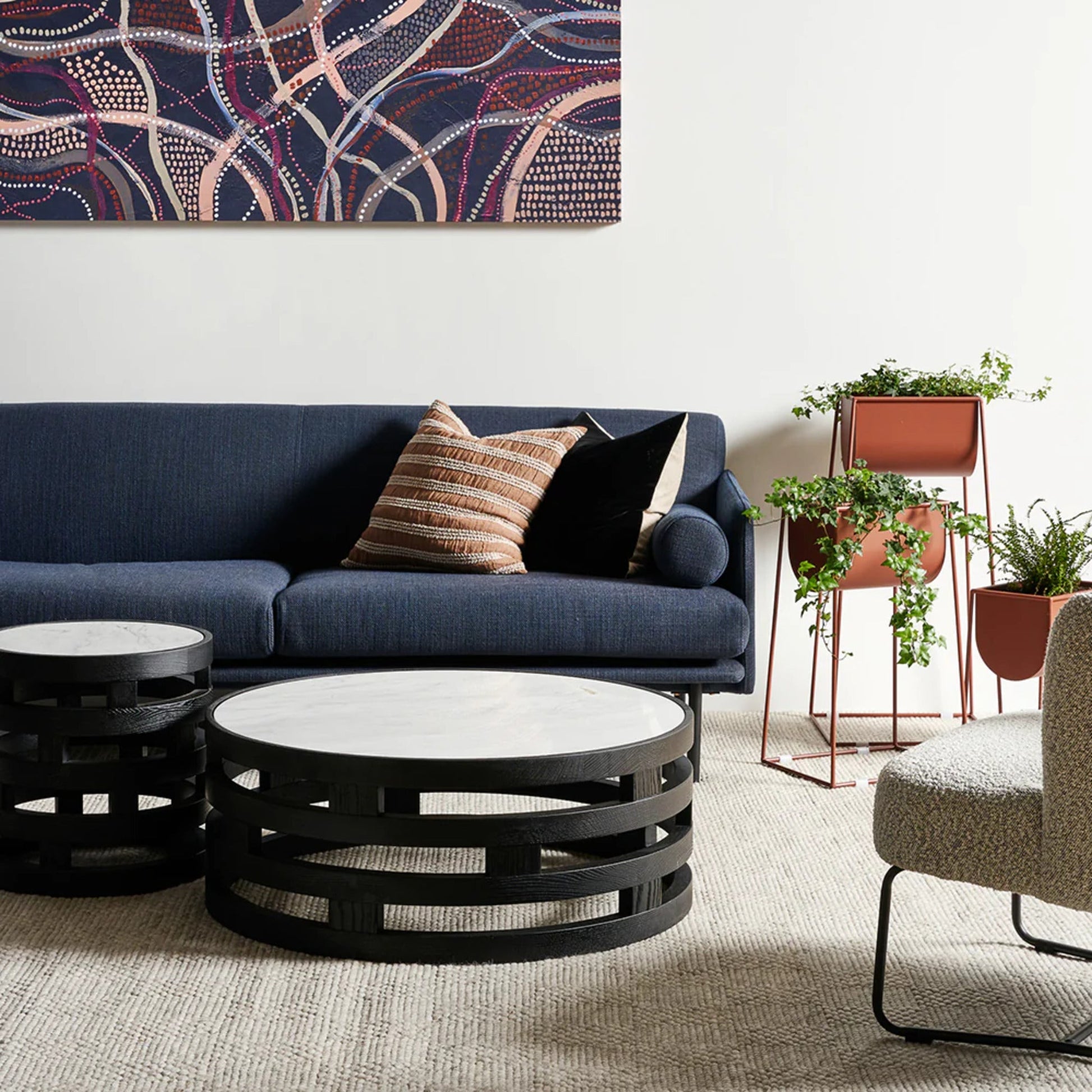 Polix Round White Marble Coffee Table - Black Coffee Table M+Co Living