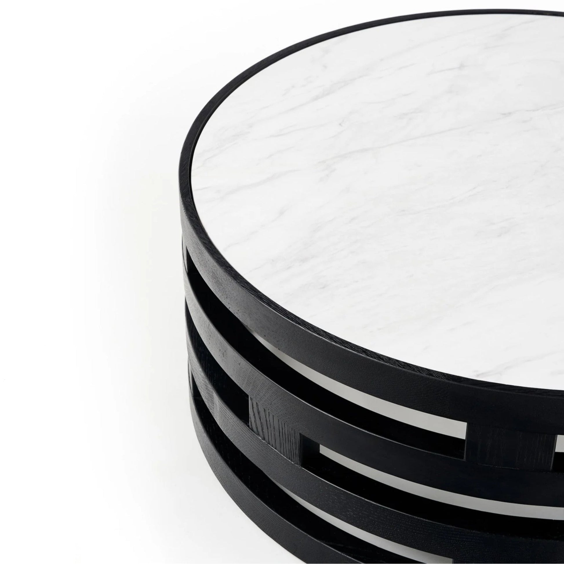 Polix Round White Marble Coffee Table - Black Coffee Table M+Co Living