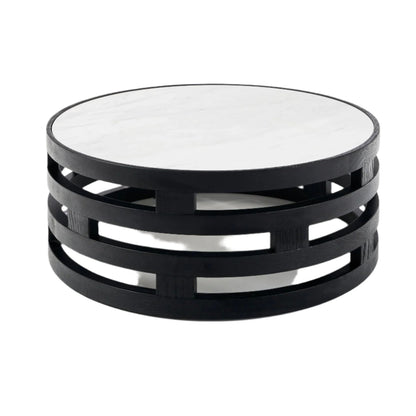 Polix Round White Marble Coffee Table - Black Coffee Table M+Co Living