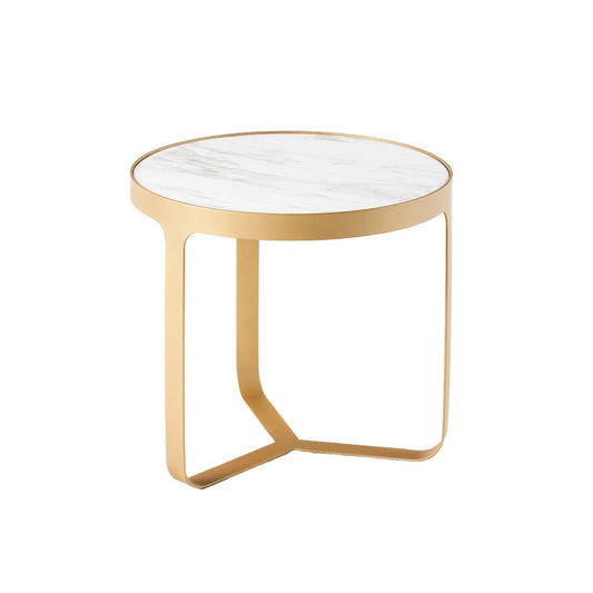 Princeton Marble Round Side Table - White & Gold Side Table M+Co Living White