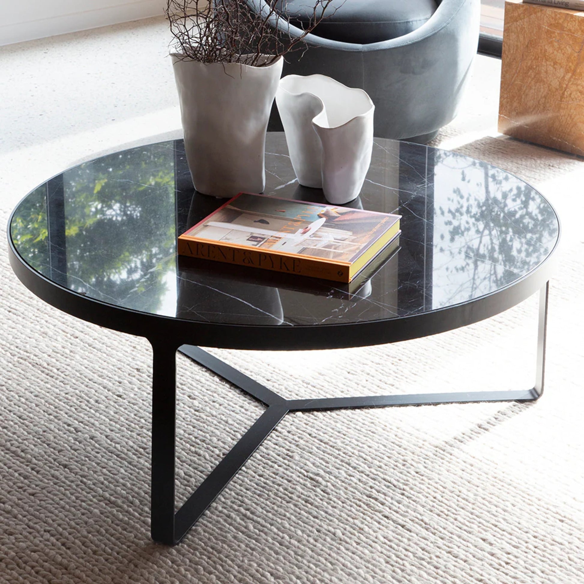 Princeton Round Marble Coffee Table - Black Coffee Table M+Co Living