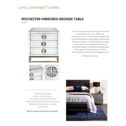 Rochester Mirrored Bedside Table - White Bedside Table Cafe Lighting & Living   