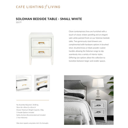 Soloman Small Two Drawer Bedside Table - White Bedside Table Cafe Lighting & Living   