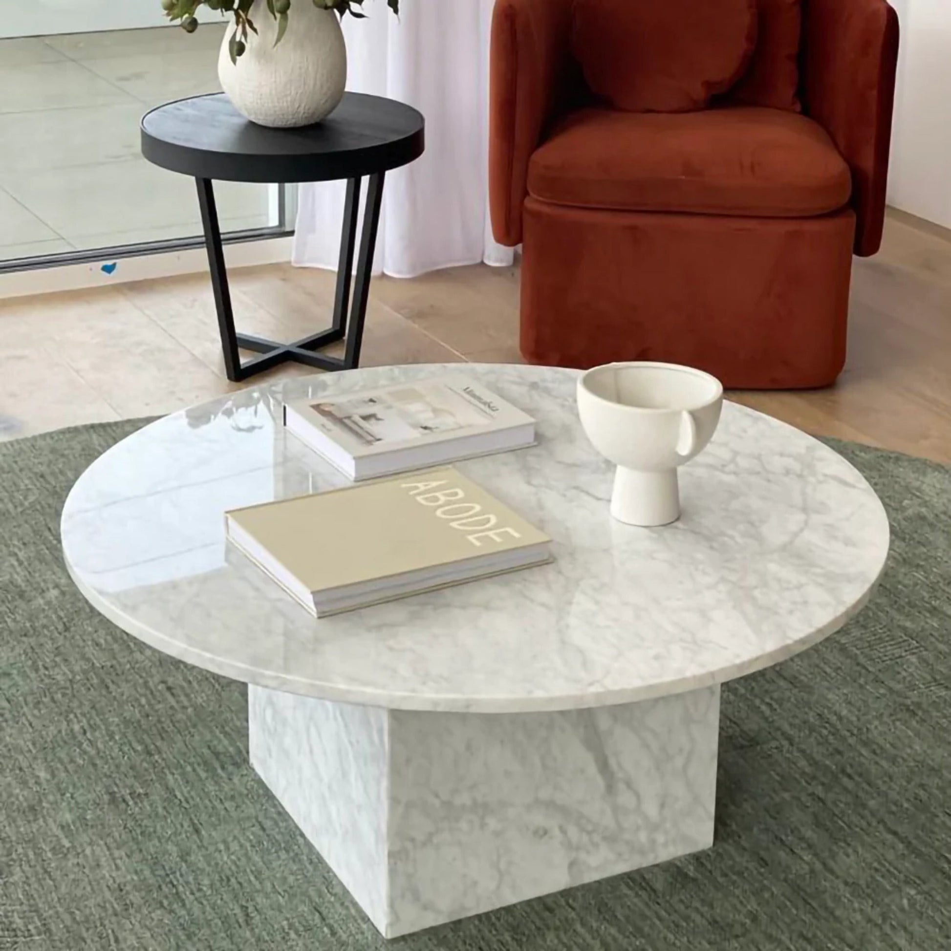 Vixen Round Carrara Marble Coffee Table - White Coffee Table M+Co Living